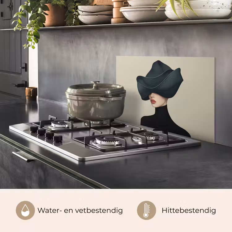 Spatscherm keuken - Vrouw - Groen - Hoed — 2