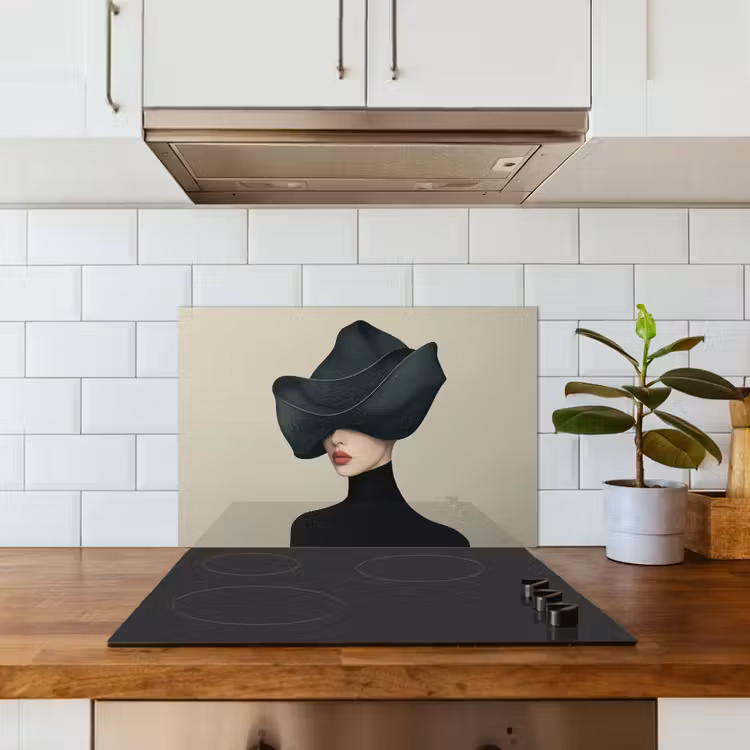 Spatscherm keuken - Vrouw - Groen - Hoed — 3