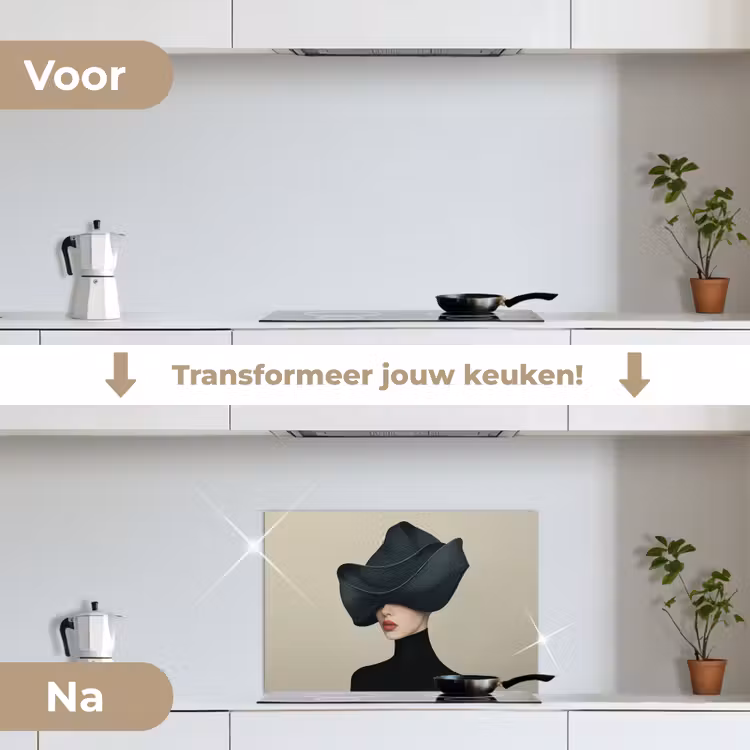 Spatscherm keuken - Vrouw - Groen - Hoed — 7