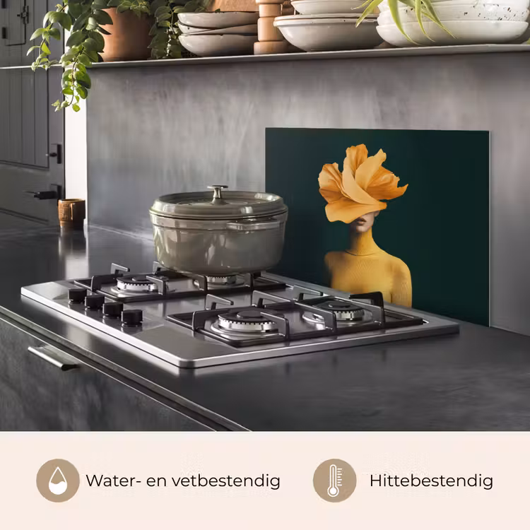 Spatscherm keuken - Vrouw - Hoed - Geel — 2