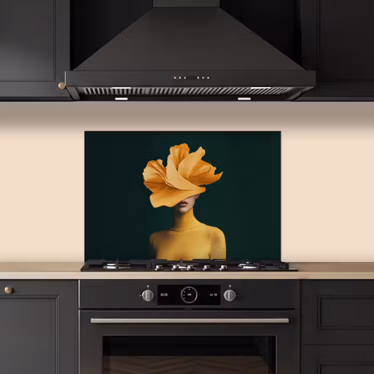 Spatscherm keuken - Vrouw - Hoed - Geel — 5