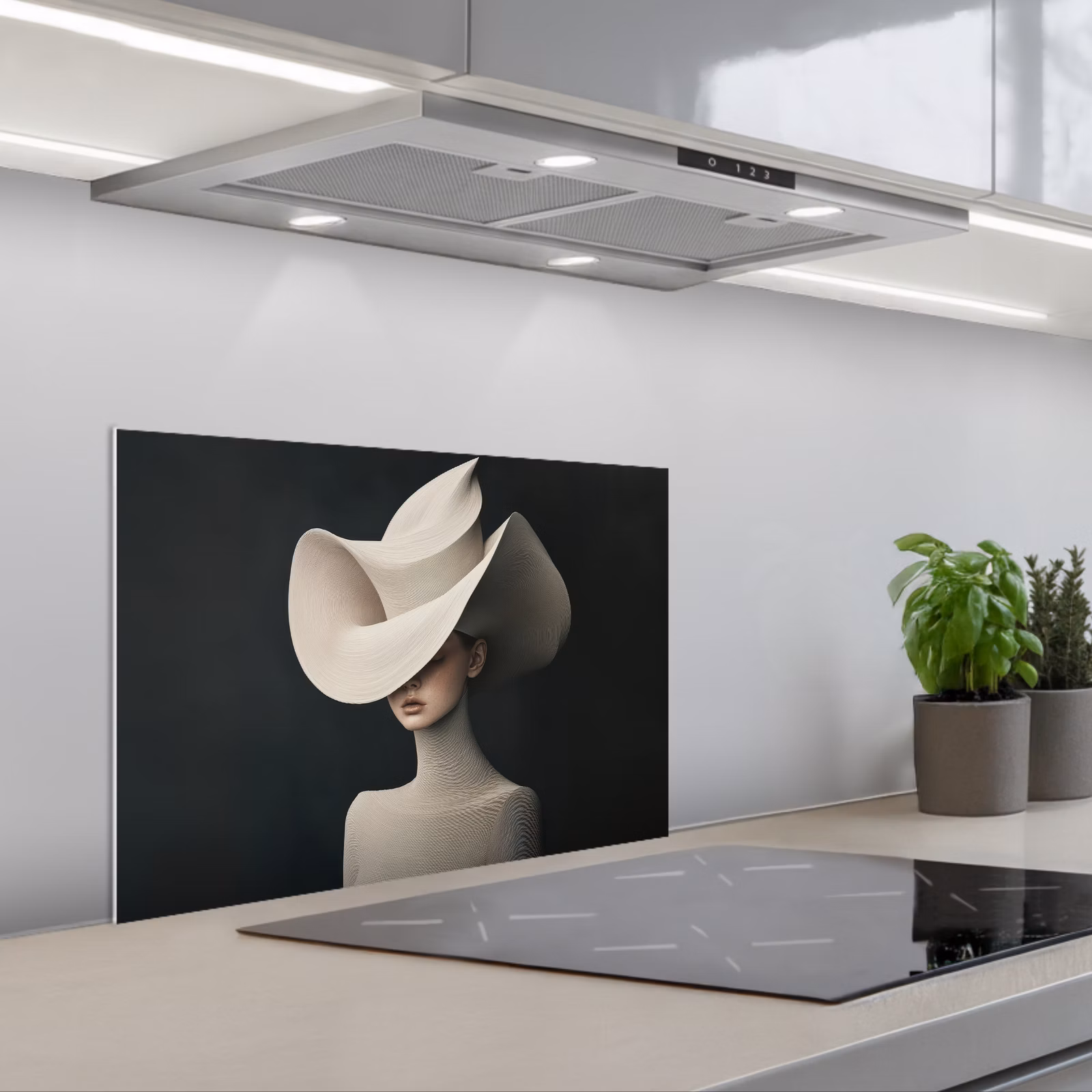 Spatscherm keuken - Vrouw - Golvende - Hoed — 1