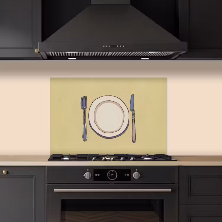 Spatscherm keuken - Illustratie - Bord - Bestek - Beige — 5
