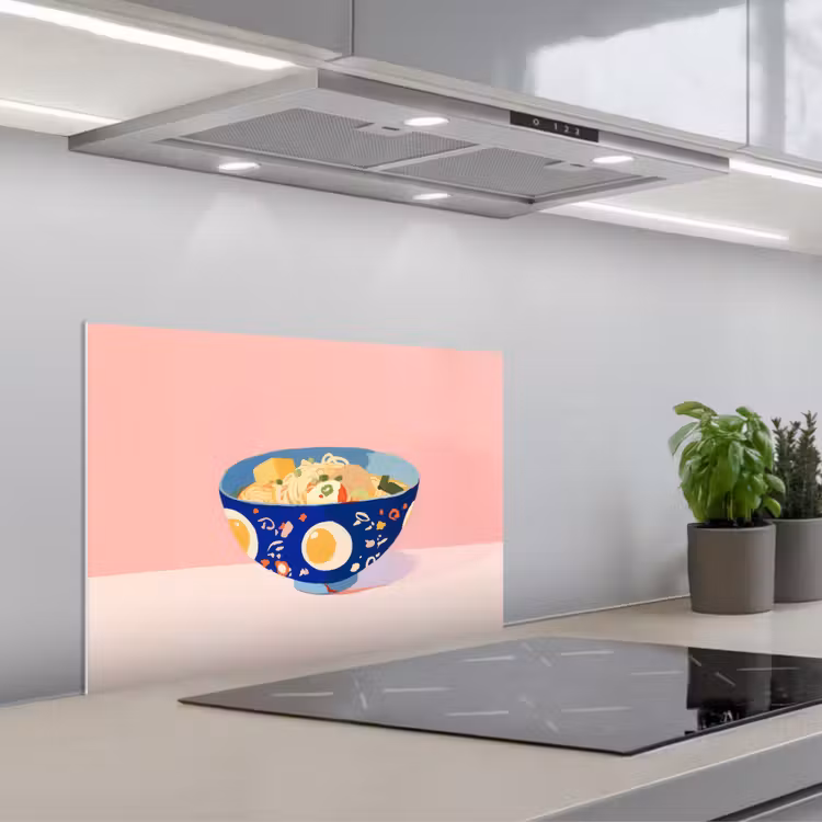 Spatscherm keuken - Noodles - Kom - Blauw - Illustratie — 1
