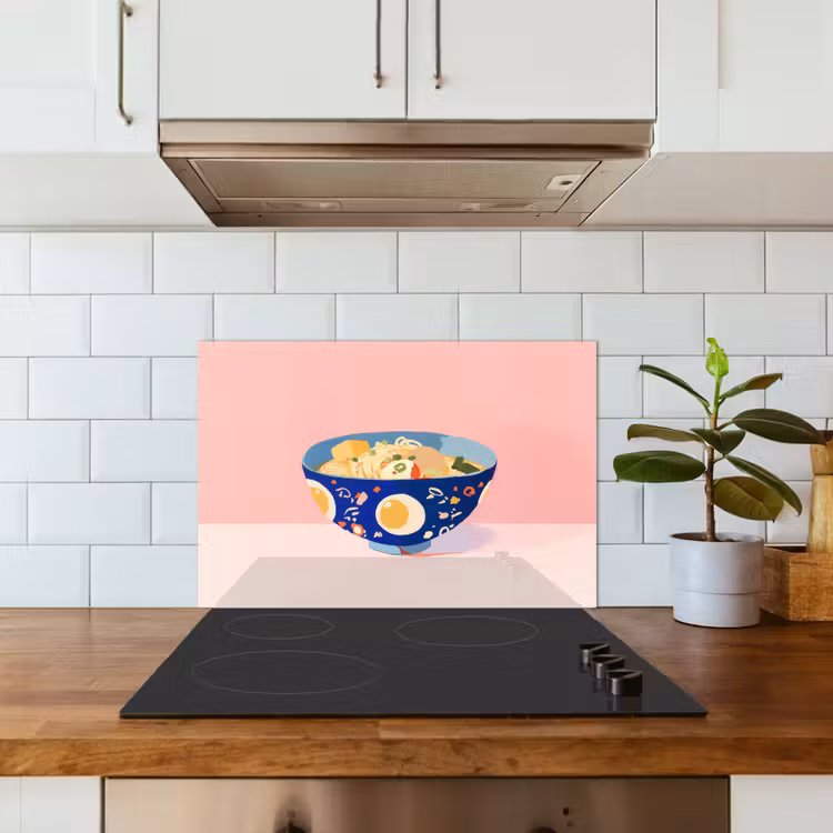 Spatscherm keuken - Noodles - Kom - Blauw - Illustratie — 3