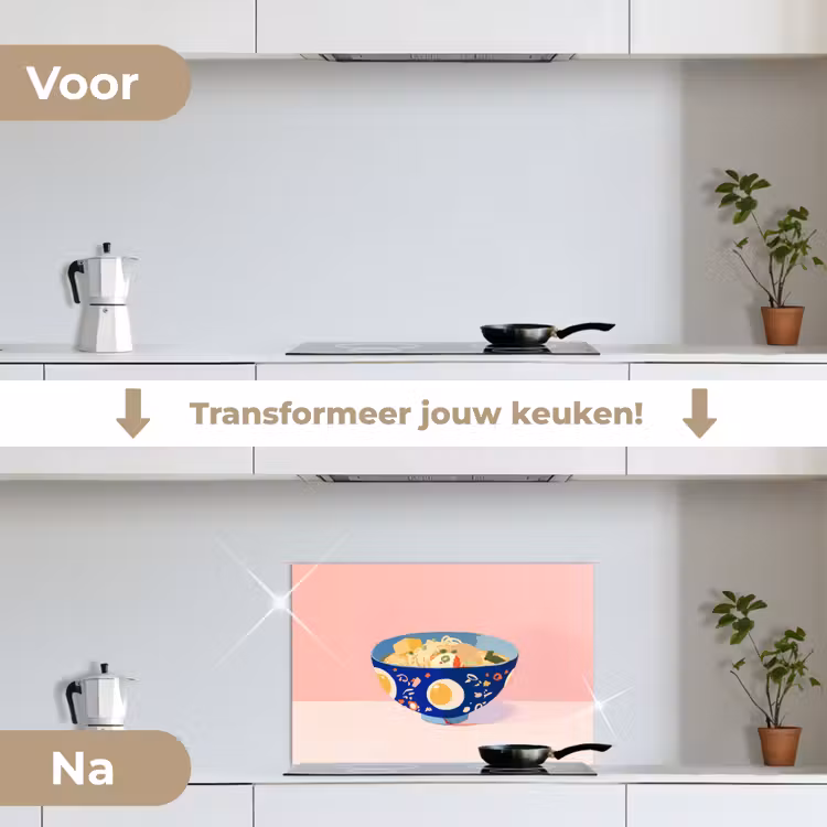 Spatscherm keuken - Noodles - Kom - Blauw - Illustratie — 7