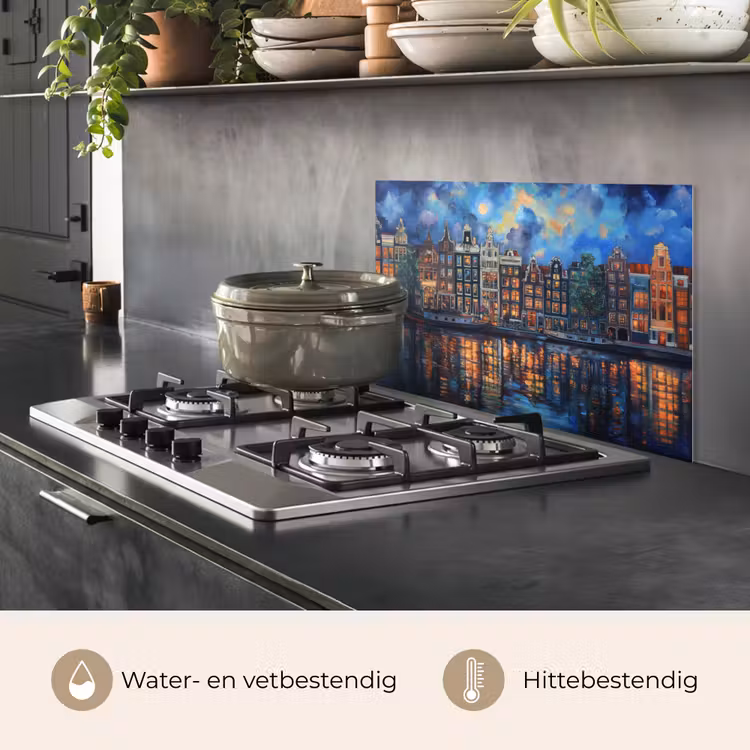 Spatscherm keuken - Grachten Amsterdam - Huizen - Stad - Kleurrijk — 2