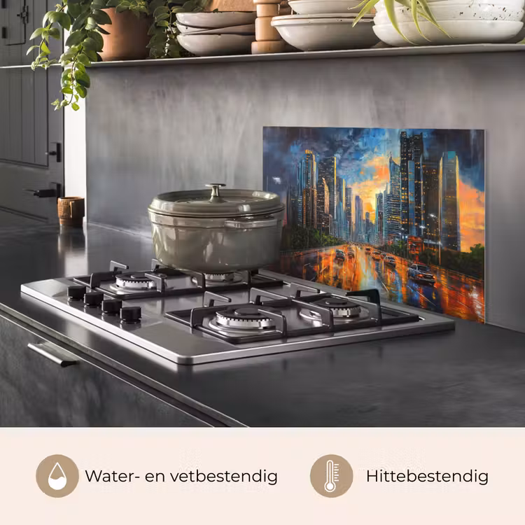 Spatscherm keuken - Auto - Skyline - Zon - Blauw — 2