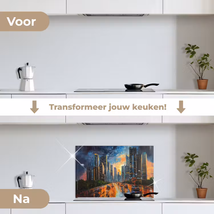 Spatscherm keuken - Auto - Skyline - Zon - Blauw — 7