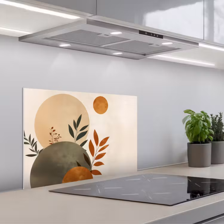 Spatscherm keuken - Vormen - Rond - Bladeren - Beige — 1