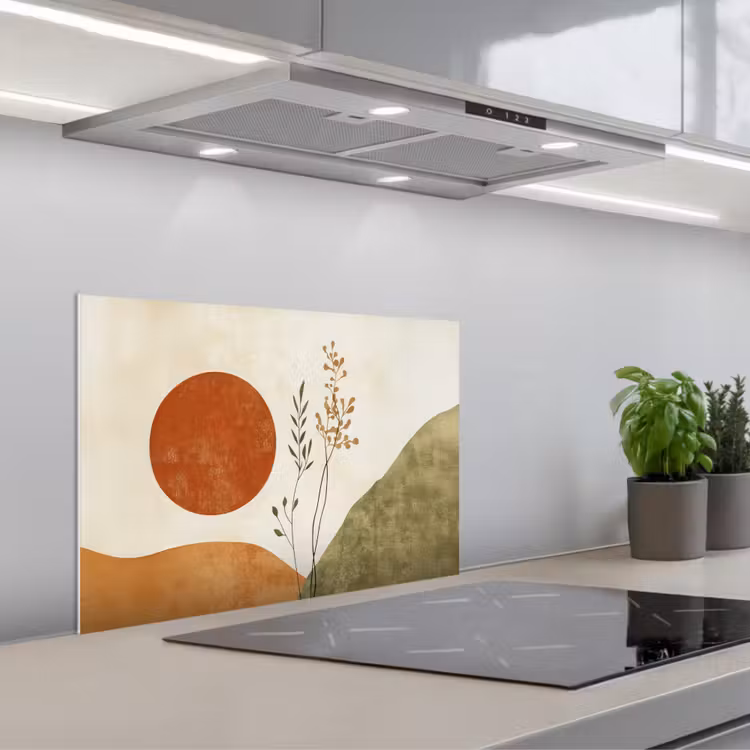 Spatscherm keuken - Zon - Abstract - Takken - Oranje — 1
