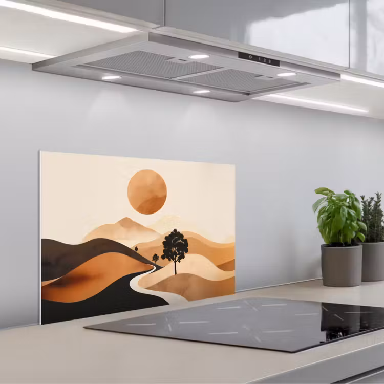 Spatscherm keuken - Zon - Heuvels - Boom - Abstract — 1
