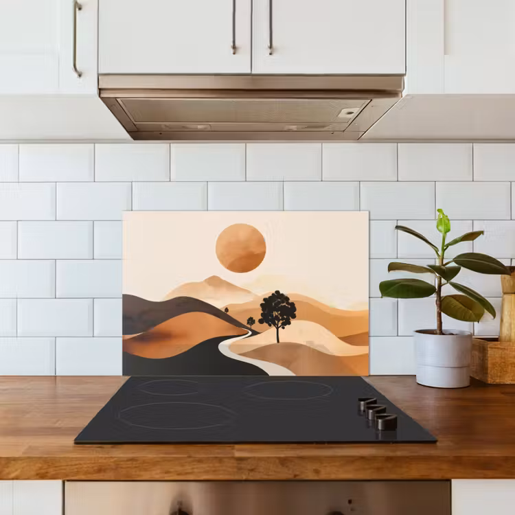 Spatscherm keuken - Zon - Heuvels - Boom - Abstract — 3