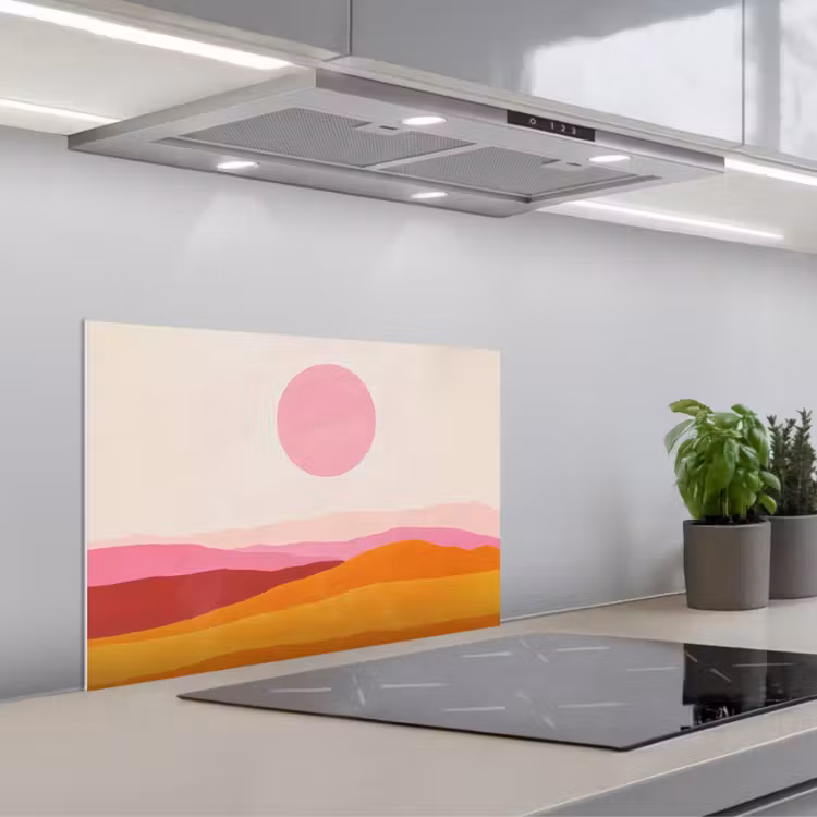 Spatscherm keuken - Heuvels - Oranje - Zon - Abstract — 1