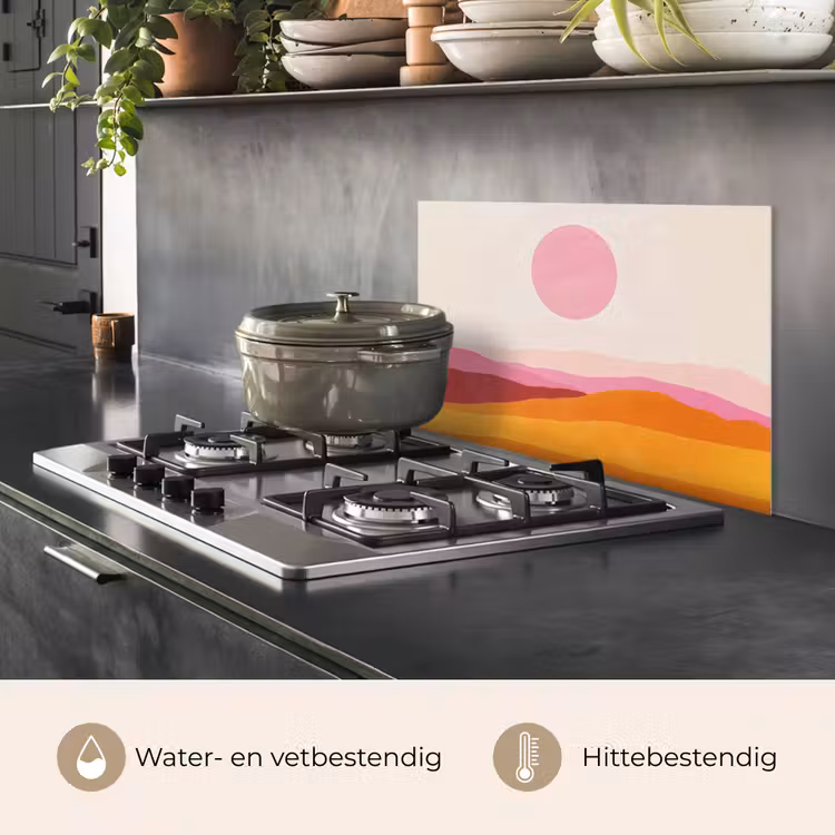 Spatscherm keuken - Heuvels - Oranje - Zon - Abstract — 2