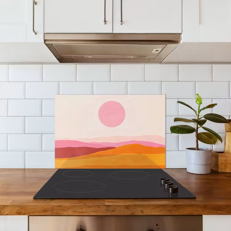 Spatscherm keuken - Heuvels - Oranje - Zon - Abstract — 3