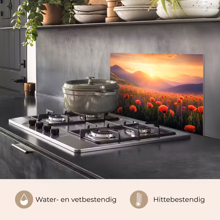 Spatscherm keuken - Landschap - Zonsondergang - Bloemenveld — 2