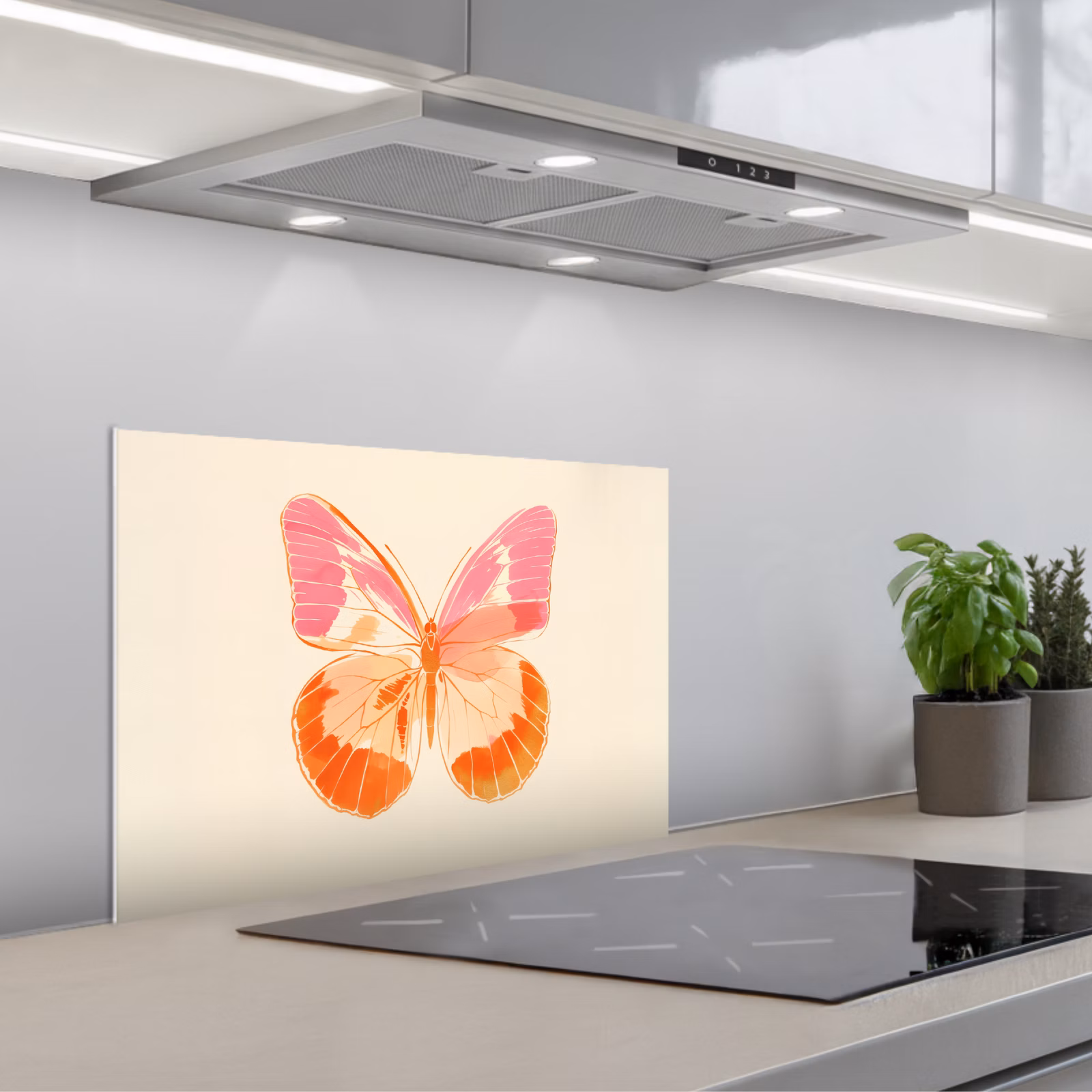 Spatscherm keuken - Oranje - Vlinder - Minimalistisch — 1