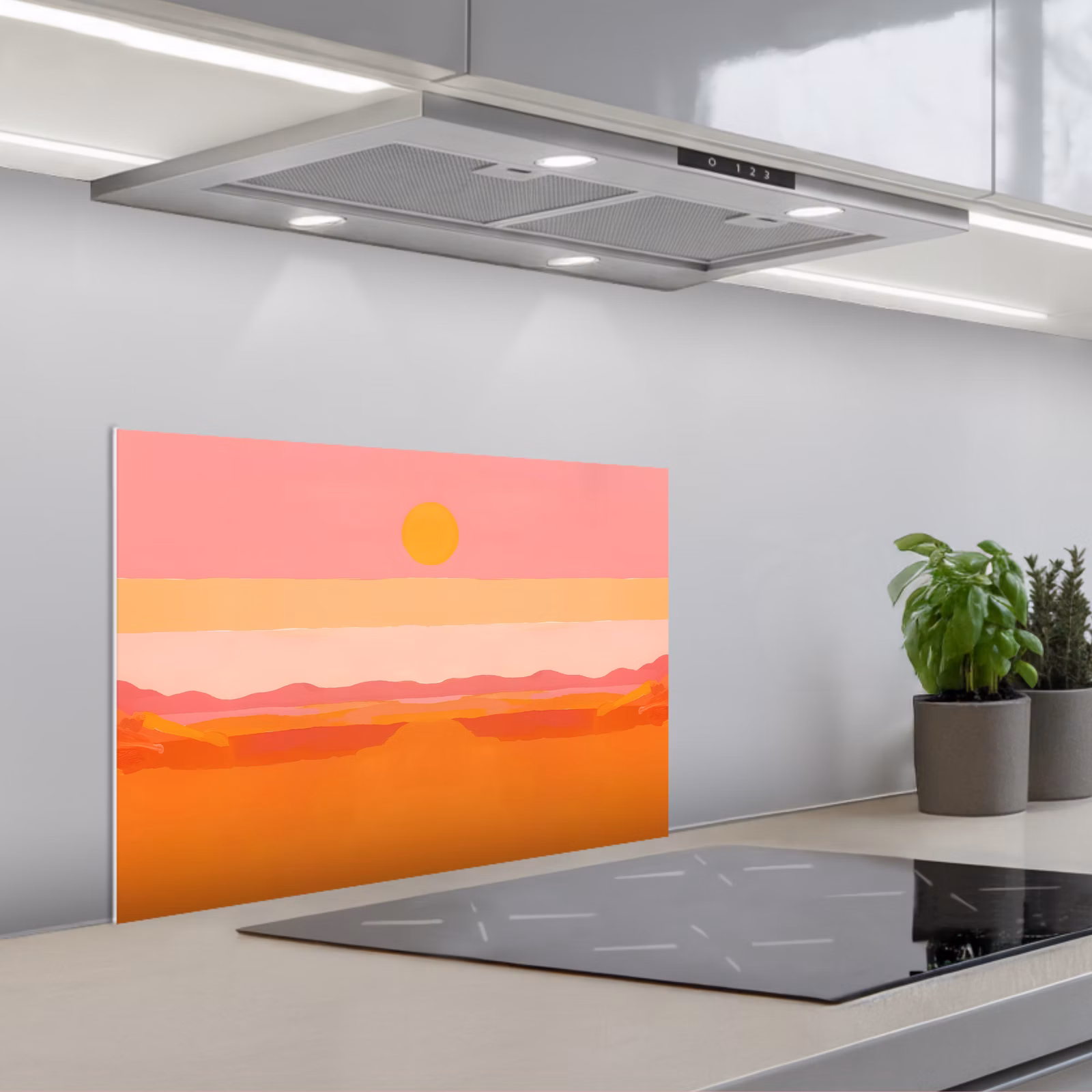 Spatscherm keuken - Zon - Abstract - Landschap - Oranje — 1