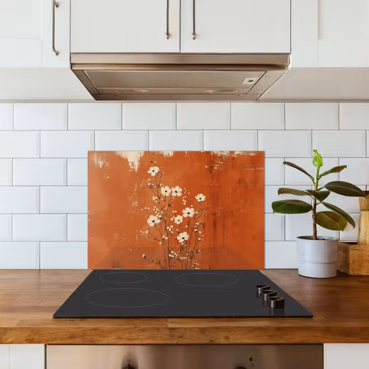 Spatscherm keuken - Bloemen - Wit - Subtiel - Roestkleur — 3