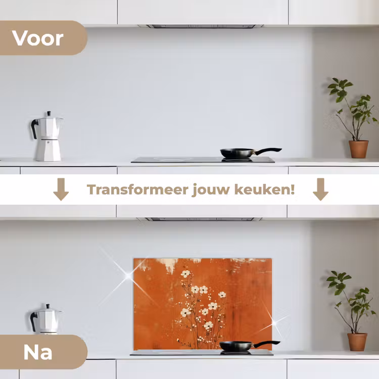 Spatscherm keuken - Bloemen - Wit - Subtiel - Roestkleur — 7