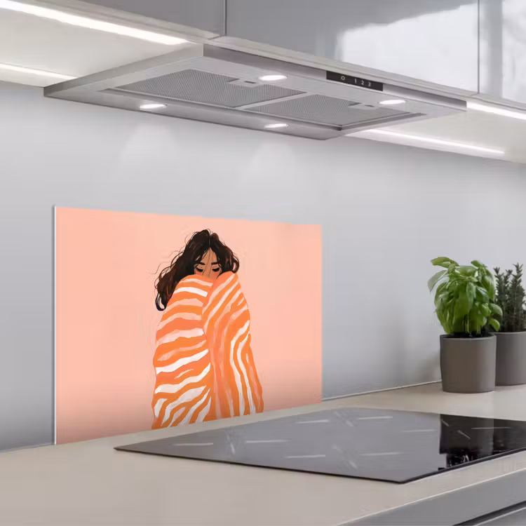 Spatscherm keuken - Meisje - Deken - Gestreept - Oranje — 1