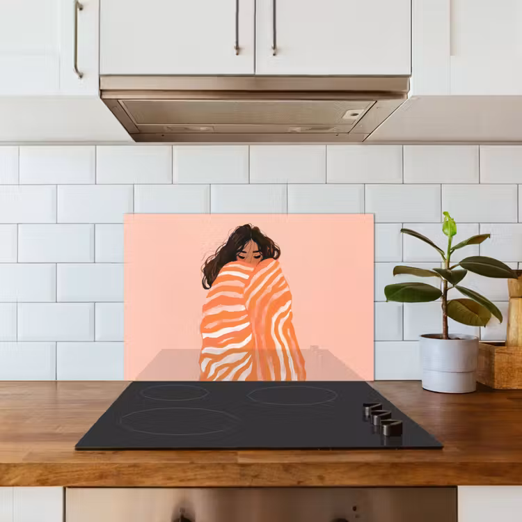 Spatscherm keuken - Meisje - Deken - Gestreept - Oranje — 3