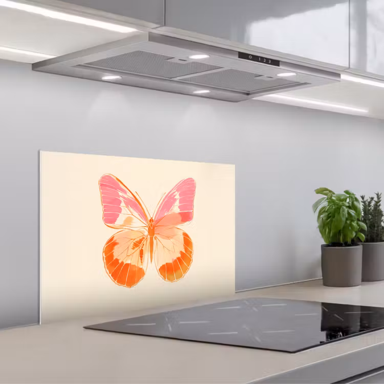 Spatscherm keuken - Oranje - Vlinder - Minimalistisch — 1
