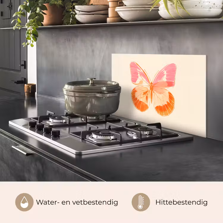 Spatscherm keuken - Oranje - Vlinder - Minimalistisch — 2