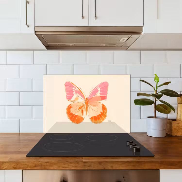 Spatscherm keuken - Oranje - Vlinder - Minimalistisch — 3