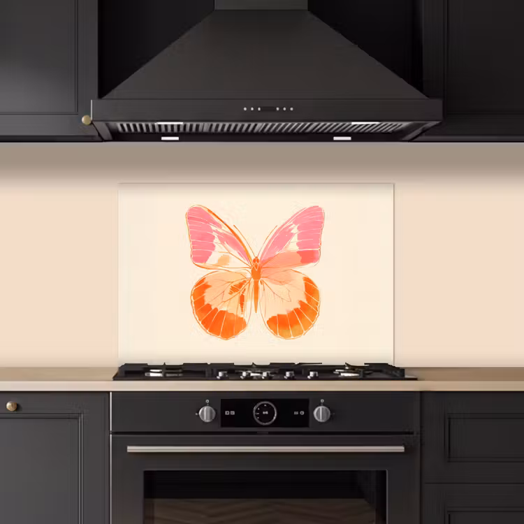 Spatscherm keuken - Oranje - Vlinder - Minimalistisch — 5