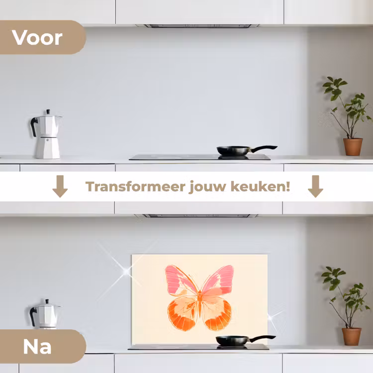 Spatscherm keuken - Oranje - Vlinder - Minimalistisch — 7