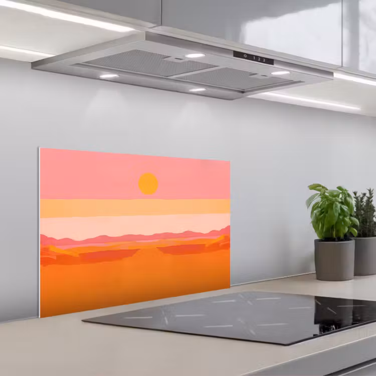 Spatscherm keuken - Zon - Abstract - Landschap - Oranje — 1