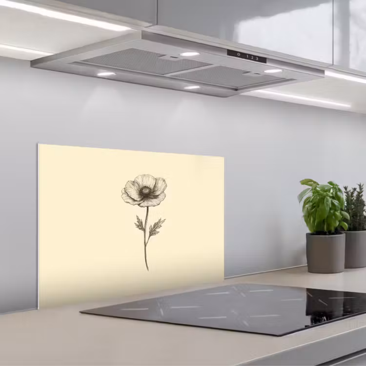 Spatscherm keuken - Klaproos - Illustratie - Zwart — 1
