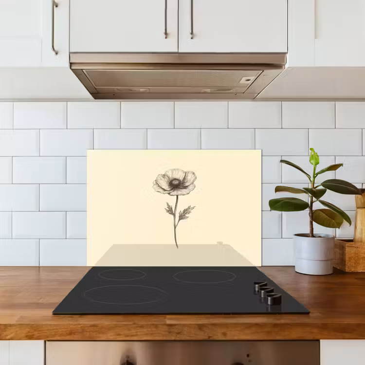 Spatscherm keuken - Klaproos - Illustratie - Zwart — 3