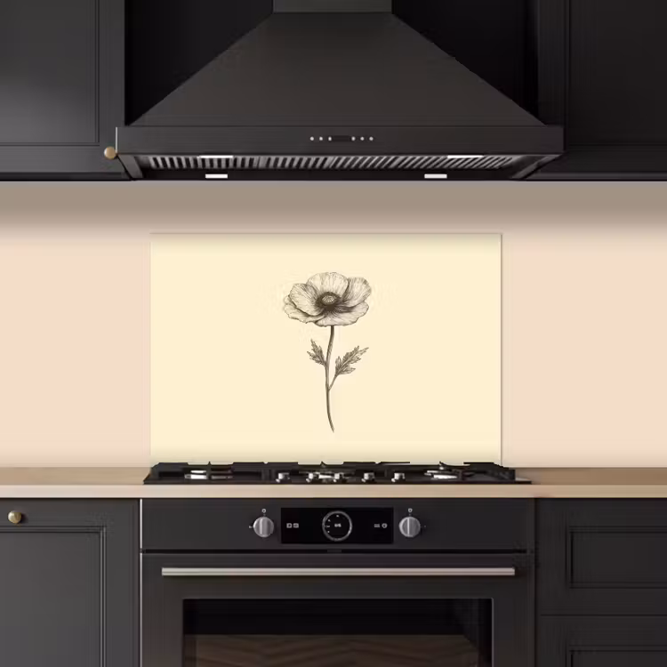 Spatscherm keuken - Klaproos - Illustratie - Zwart — 5