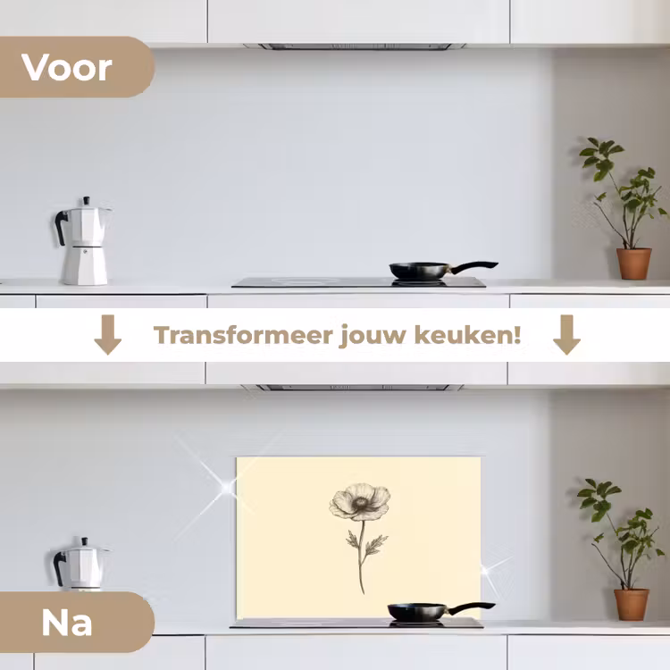 Spatscherm keuken - Klaproos - Illustratie - Zwart — 7