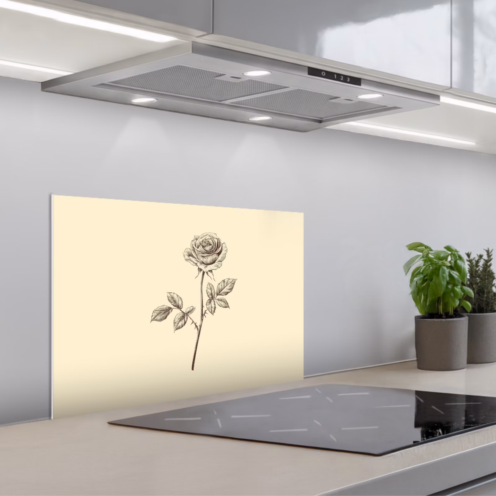 Spatscherm keuken - Illustratie - Zwart - Roos — 1