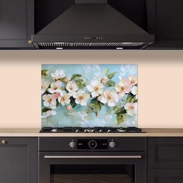 Spatscherm keuken - Bloesem - Bladeren - Lichtblauw — 5