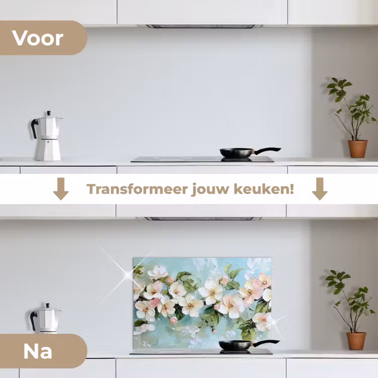 Spatscherm keuken - Bloesem - Bladeren - Lichtblauw — 7