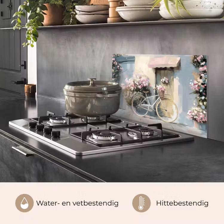 Spatscherm keuken - Fiets - Pastelkleuren - Bloemen — 2