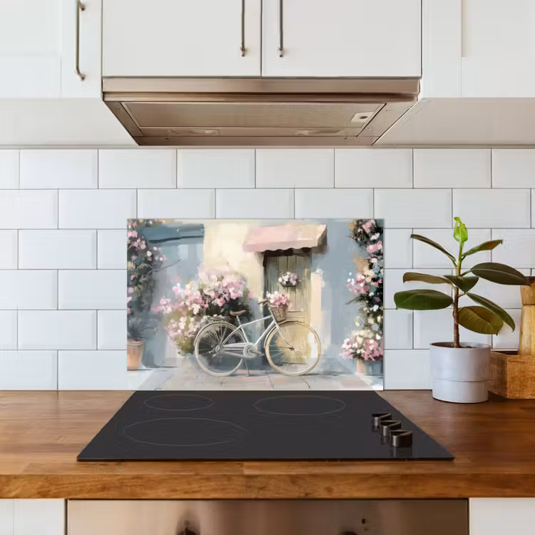 Spatscherm keuken - Fiets - Pastelkleuren - Bloemen — 3