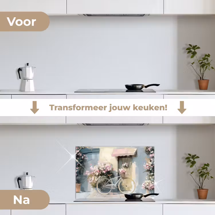 Spatscherm keuken - Fiets - Pastelkleuren - Bloemen — 7