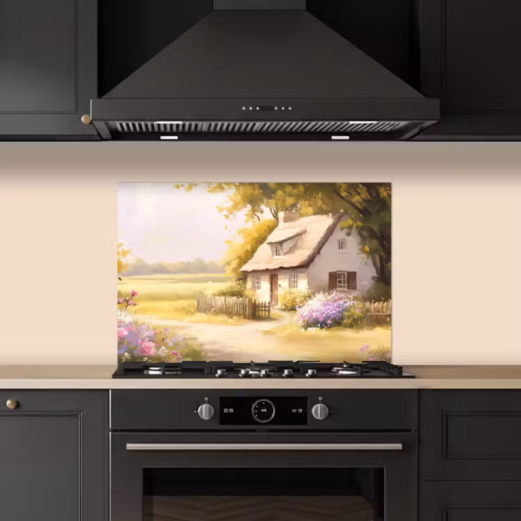 Spatscherm keuken - Huisje - Hout - Bloemen — 5