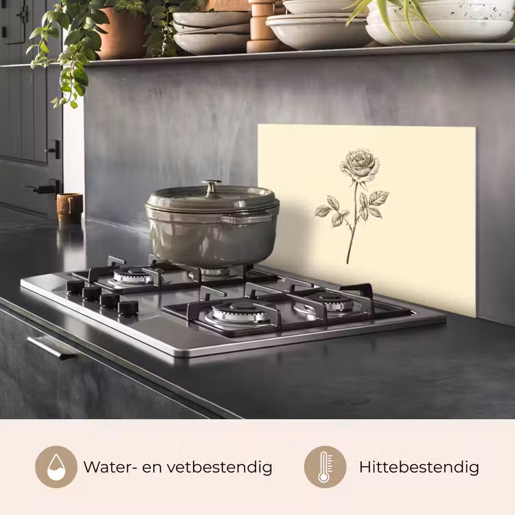 Spatscherm keuken - Illustratie - Zwart - Roos — 2