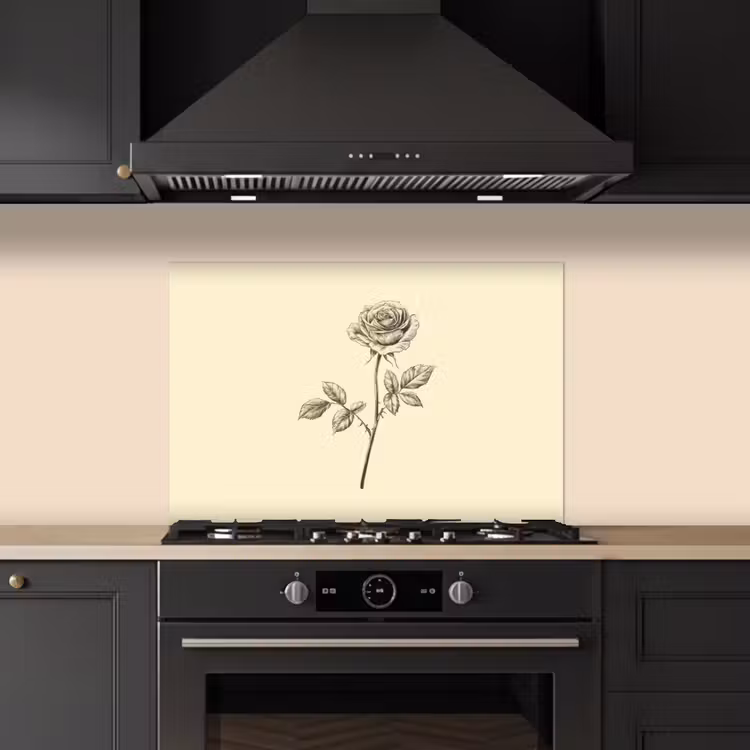 Spatscherm keuken - Illustratie - Zwart - Roos — 5