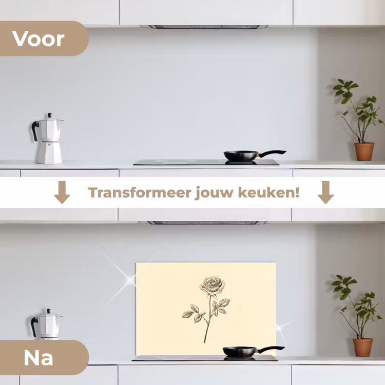 Spatscherm keuken - Illustratie - Zwart - Roos — 7