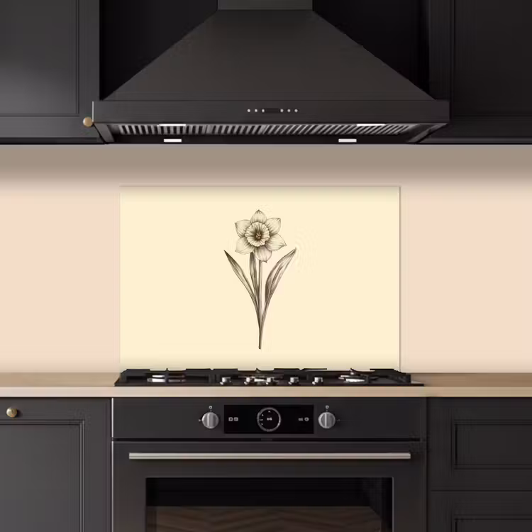 Spatscherm keuken - Zwart - Narcis - Illustratie — 5