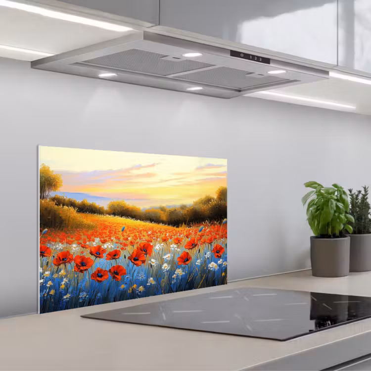 Spatscherm keuken - Klaproos - Bloemenveld - Kleurrijk — 1