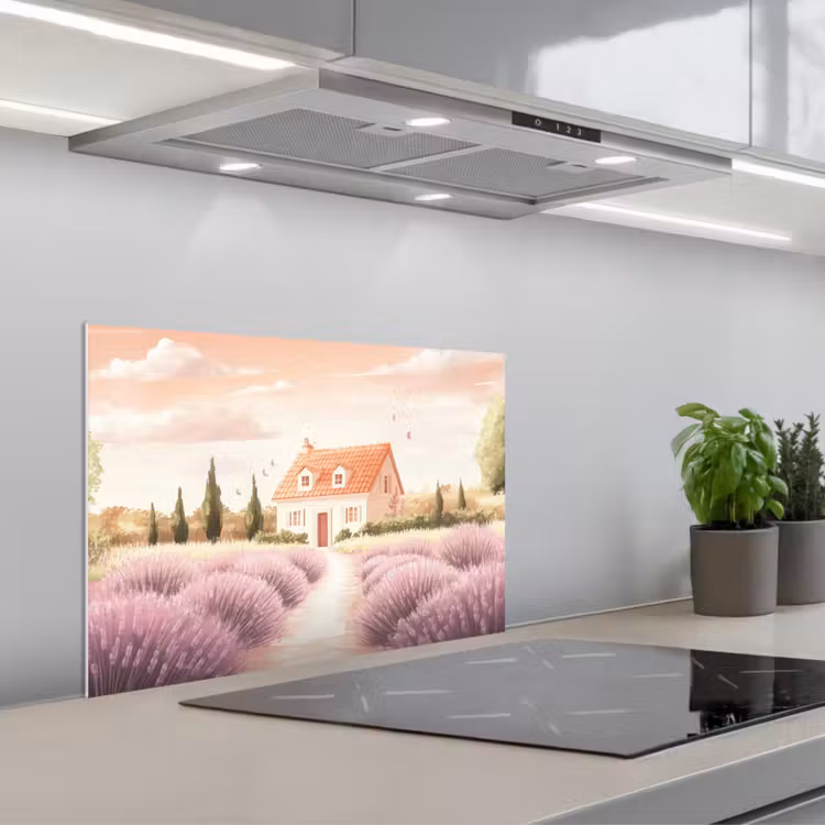 Spatscherm keuken - Lavendelveld - Huis - Paars — 1